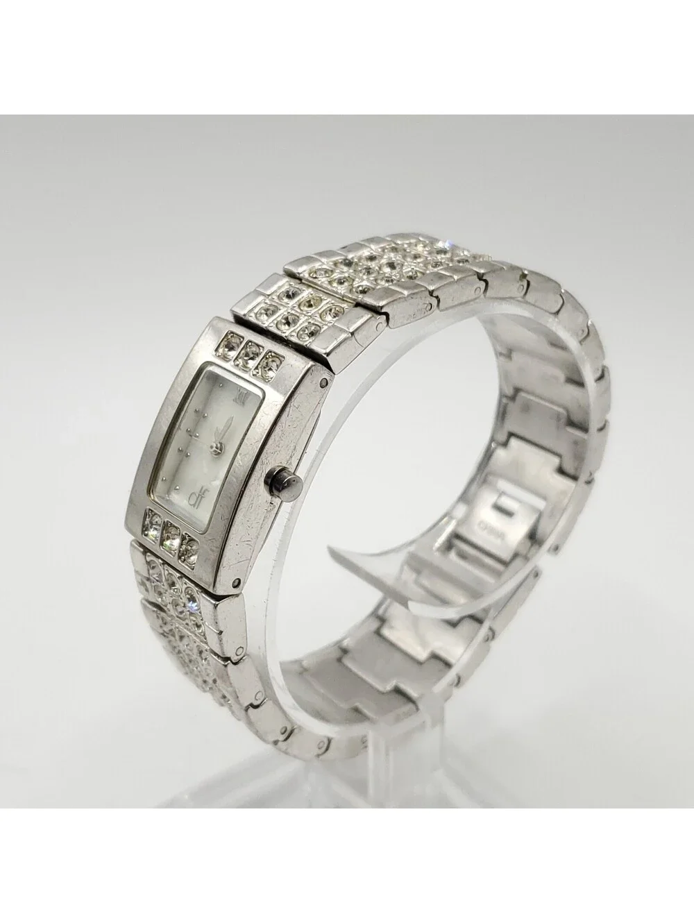 Daisy Fuentes Rhinestone Quartz 18mm Womens Rectangle Watch New Battery 6.5